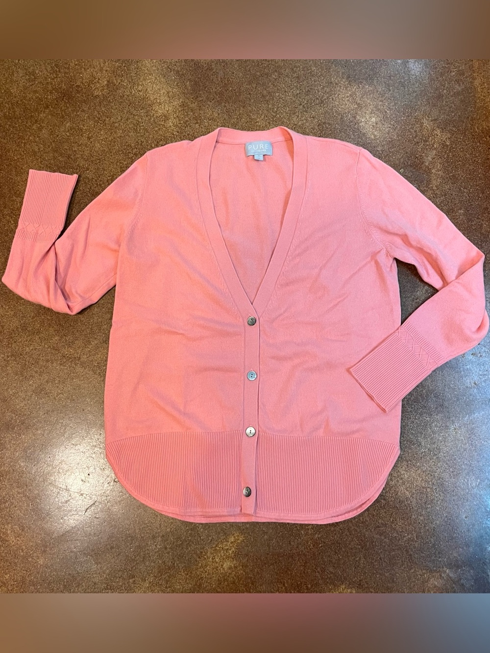 Pure Collection Coral Pink V-Neck Button Front Cardigan Sz L